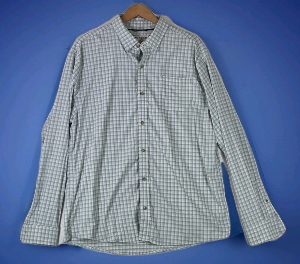 Poncho Men’s Slim Fit XXL Long Sleve ButtonUp Checkered Plaid Stretch Gorpcore